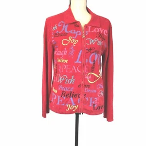 COLDWATER CREEK Red Zip-Up Cardigan Holiday Ugly Christmas Sweater Size MEDIUM - Picture 1 of 7