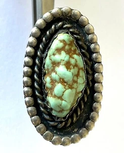 Vintage Native American Rope Green Turquoise Ladies Ring Sterling Silver Size 7 - Picture 1 of 12