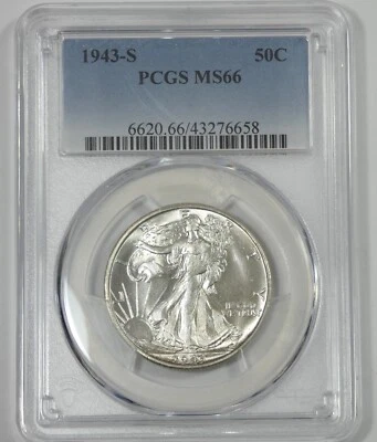 1943-S Walking Liberty Half Dollar CERTIFIED PCGS MS 66 Silver 50c - Image 1 of 4