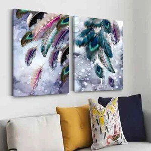 2pcs Modern Trendy Purple Watercolor Feather Design Wall Art Canvas Unframed - Bild 1 von 7