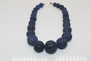 Lapislázuli Statement Collar Transcurso Único Antiguo Tallado Lapis Lazuli