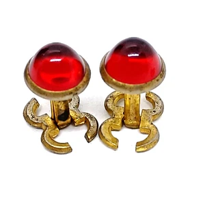 Mens Cufflinks MCM Swank Brilliant Red Lucite Cabochons Brass Metal Vintage - Picture 1 of 12