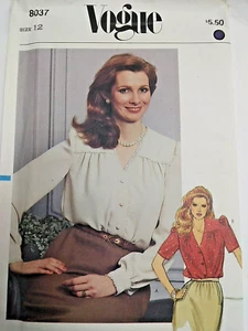 Vogue 8037 Top Blouse Sewing Pattern Ladies 12 UC Long Short Sleeve Button Up - Picture 1 of 9