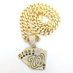 WASHINGTON NATIONALS GEM NECKLACE Gold "Royal" Bling Hip Hop Pendant & 20" Chain - Picture 1 of 4