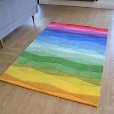 The Rug Seller Multicoloured Rainbow Wave Carved Block Wool Hallway Runner Rug