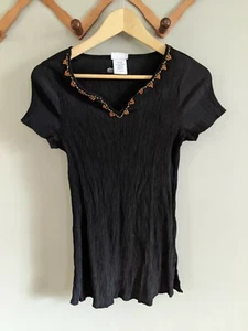 90s y2k Vintage Jaclyn Smith Boho Blouse Size Small Top Wooden beaded Shirt - Picture 1 of 6