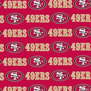 BTY NFL San Francisco 49ERS Tela de algodón edredón rojo con logotipo dorado por yarda - Imagen 1 de 1
