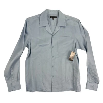 Camisa INC Para Hombres Kylo Mezcla de Lino Calce Regular Campamento Abotonada Azul Claro S Foto 1 de 4