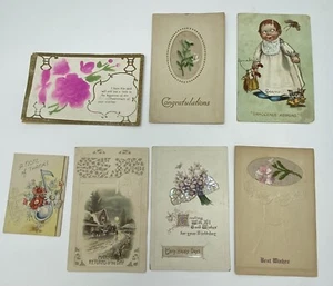 Postales de felicitación vintage - lote de 7 ~1940 en relieve, bordadas - Imagen 1 de 4