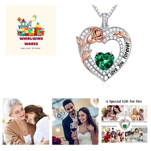 Rose Heart Birthstone Gifts for Women, 925 Sterling Silver Birthstone Necklac... - Picture 1 of 9