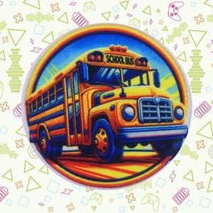 Yellow School Bus Patch Iron-on Applique Clothing Vest Jacket, Kids Badge, Craft - Picture 1 of 15