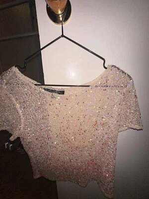 Topshop Tall Sequin Light Pink Top UK 8 - Image 1 of 4