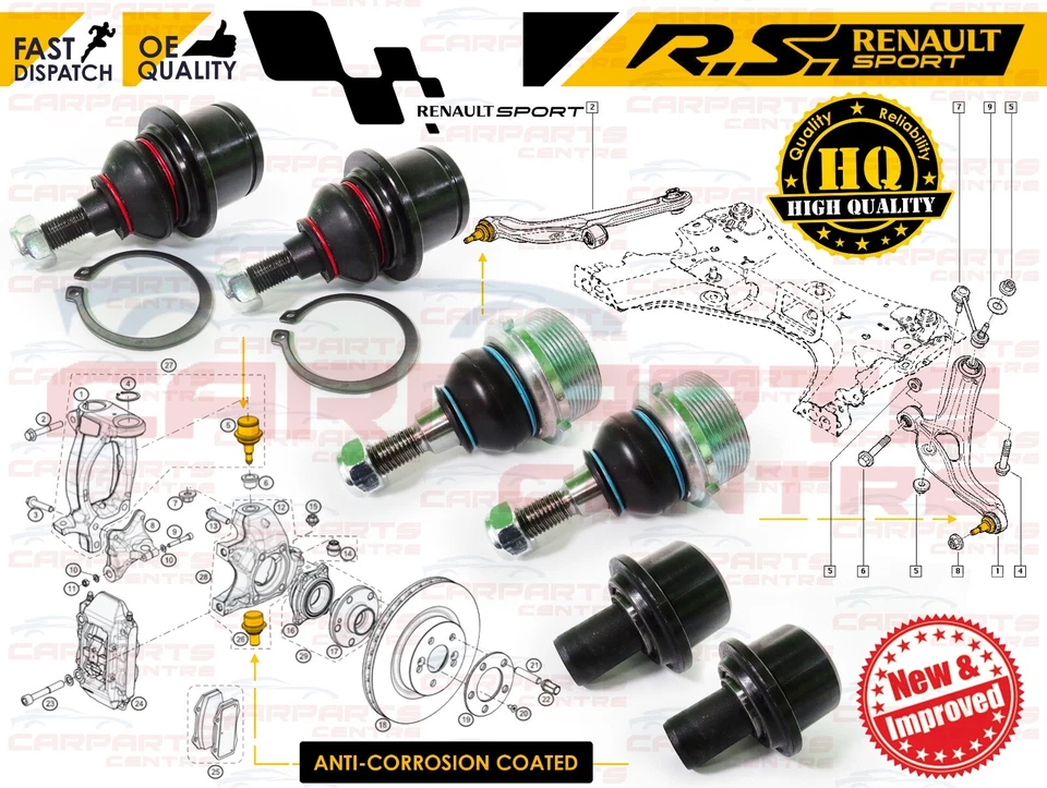 FOR RENAULT CLIO 197 200 MEGANE MK3 RS SPORT TOP BOTTOM HUB ARM BALL JOINT PIVOT - Image 1 of 4