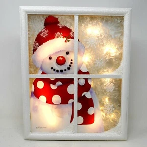Stony Creek Decorative Lighted Glass Red Hat Snowman 15" x 12" Frame EMR03 - Picture 1 of 10