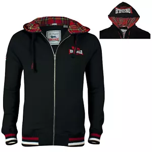 Lonsdale LANCASTER Black Zip Jacket Hoodie Sweatshirt Tartan Hood Regular Fit - Picture 1 of 12