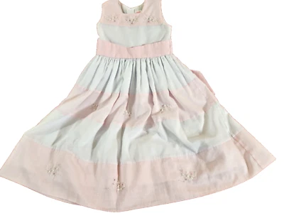 Vestido Vintage WILL'BETH Rosa Blanco Floral Rosetas NIÑAS 6 Vals Longitud Años 80/90 Foto 1 de 4