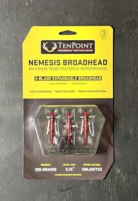 TenPoint Nemesis Expandable Broadhead 4 Blade 100 Grain 3 Pack New