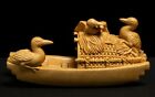D105ca - 15*8*6 CM Stunning Boxwood Carving: Birds on Boat