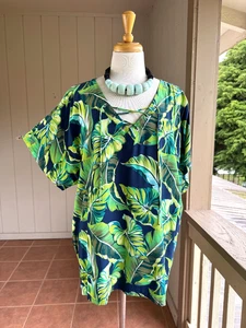 EUC XL Tommy Bahama Rayon Tropical Monstera Green Multicolor Kurzarm Tunika - Bild 1 von 11