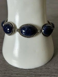 Bellissimo bracciale vintage in argento sterling con lapislazzuli blu marcato Germania. - Foto 1 di 7