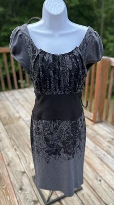 SUZI CHIN FOR MAGGY BOUTIQUE Women Sz 10 Gray Floral Gray/Black Dress K-38 - Image 1 of 4
