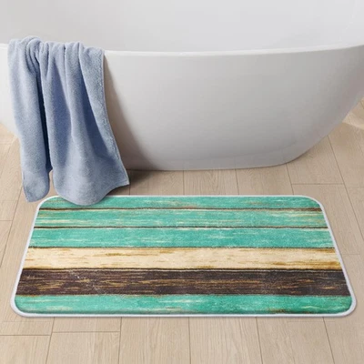 Alfombra de baño de madera turquesa verde azulado alfombra antideslizante microfibra felpa suave marrón rústico Foto 1 de 4