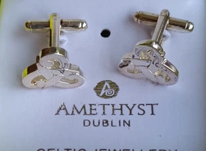 Irish Celtic Design Silver Plated Tribal Spiral Cufflinks by Amethyst Dublin - Picture 1 of 2