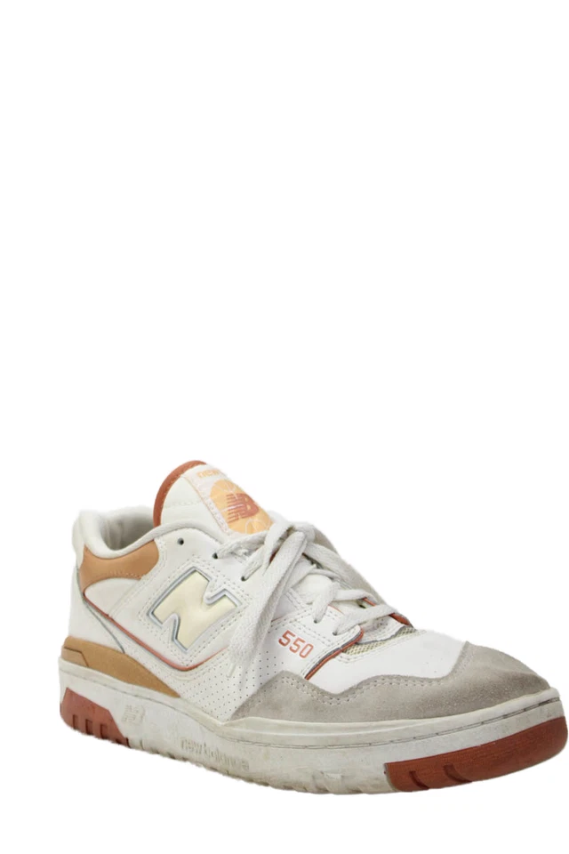 New Balance Womens Lace Up Logo 550 Trainers Sneakers White Brown Size 9.5 - Image 1 of 4