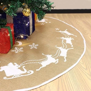 Christmas Tree Skirt 48inch, Santa, Snowflake Sleigh Pattern Burlap Mat - Picture 1 of 8