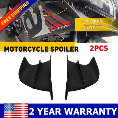 For Motorcycle Pair Side Winglet Wind Spoiler Air Deflector Black Accessories - Image 1 of 4
