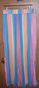 Cato Pantalone Gamba Larga Donna Taglia Large Righe Arcobaleno Pastello Acquerello Trasparente... - Foto 1 di 8