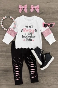 Girl’s Sparkle In Pink Not Bossy Leadership Skills Sequin Legging Set - Size 7 - Picture 1 of 11