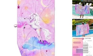 Kids Beach Towel – Quick-Dry Microfiber Pool Towel, Thin, Sand Unicorn - Pink - Picture 1 of 7