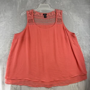 Torrid Tank Top Womens 3 Coral Sleeveless Crochet Lace Yoke Flowy Layered Sheer - Picture 1 of 12