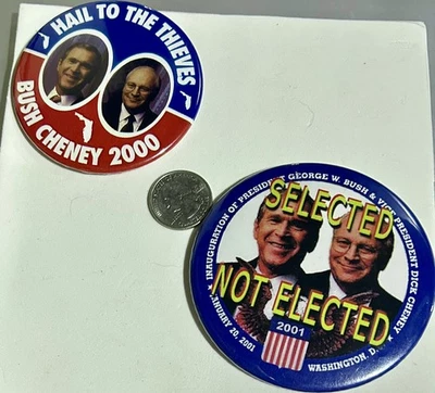 Lote de 2 Pines Presidenciales Anti George W. Bush Botones Pinback Foto 1 de 2