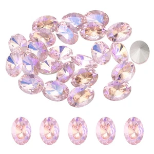 24 Pezzi Strass Ovali a Punta Posteriore, 10x14mm Perline di Vetro, Rosa Blu - Foto 1 di 6