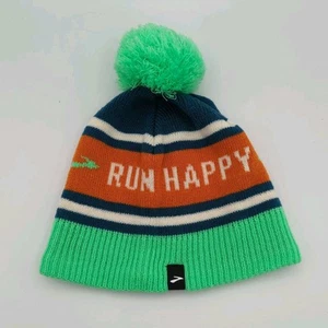 Brooks Run Happy Heritage Pom Pom Beanie Ocean Unisex Running Apparel Winter Hat - Imagen 1 de 10