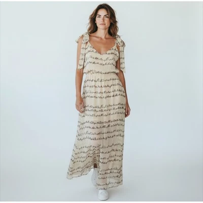 Judith March Beige Put A Bird On It Maxi Dress Tie Shoulder V Neck Boho - Image 1 of 4