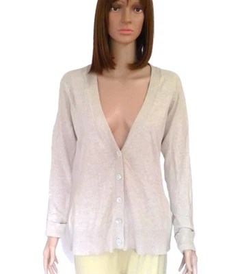 FENN WRIGHT MANSON M Cárdigan Clásico Concha Botones Algodón Beige Suéter Playa Foto 1 de 4