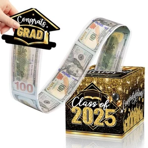 Graduation Money Box for Cash Gift Pull Black Gold Money Pull Box Gift 2025 G... - Picture 1 of 7