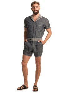 Men’s SZ SMALL MR. TURK Denim One Piece Romper WORN ONCE EXC!!! - Picture 1 of 18