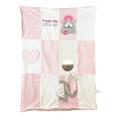 Baby Blanket 30x40 Girl Pink Minky Interactive Teether Crinkle Bear Elephant - Image 1 of 4
