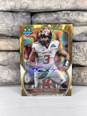 2022 Bowman University Chrome Taulia Tagovailoa Gold Auto /50 🔥 Maryland Terps - Image 1 of 4
