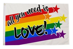 ALL YOU NEED IS LOVE RAINBOW LGBT ORGULLO GAY 5x3 pies BANDERA 150cm x 90cm - Imagen 1 de 1