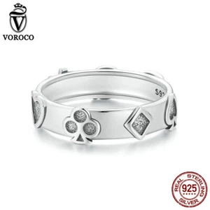 VOROCO Clásico Plata Esterlina 925 Suerte Poker Anillos de Boda Mujeres Regalos Joyería - Imagen 1 de 15