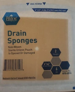 69 pks of 2 MedPride Drain Sponges 4" x 4", 6 Ply 2 Per Pack, Sterile, MPR-60814 - Picture 1 of 4