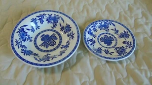 STERLING CHINA VITRIFIED BOWL 6.5" & SAUCER BLUE/WHITE FLORAL USA FLORAL PATTERN - Picture 1 of 9