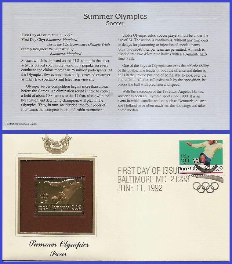 USA2 #2637 U/A GOLDEN REPLICA FDC   Soccer Olimpics - Image 1 of 1