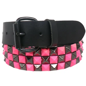 Checker Studded Spotted Jeans Leather Belt 38mm - Picture 1 of 6