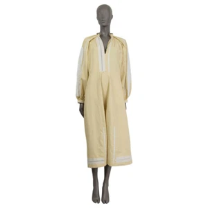 65620 auth JIL SANDER beige CROCHET TRIM EMBROIDERE LINEN CANVAS MIDI Dress 36 S - Picture 1 of 5